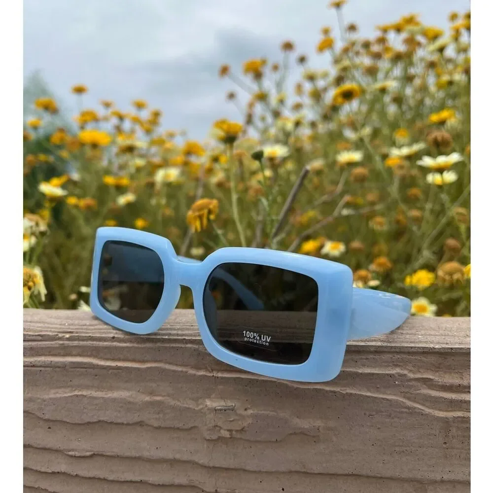 Sunglasses  Blue color smooth plain square light tint edc baddie  cottagecore - Picture 13 of 14